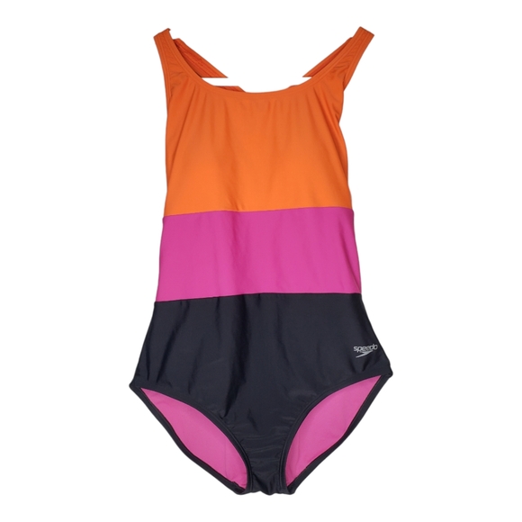 Speedo Ultraback Colorblock SPF50+ Chlorine Resistant Onepiece Swimmers Suit L - Picture 4 of 14